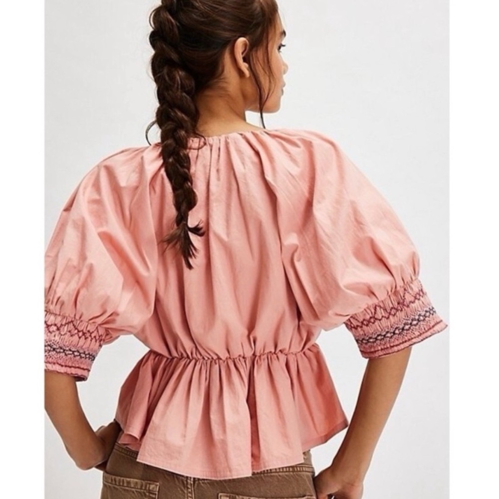 NWOT Free People Where We Meet Smocked Blouse Top Size L. NWOT - Picture 2 of 10